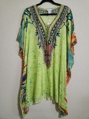 NWT Soft Surroundings Boho Flowing Asymmetrical Beaded Kaftan Top Size L/XL